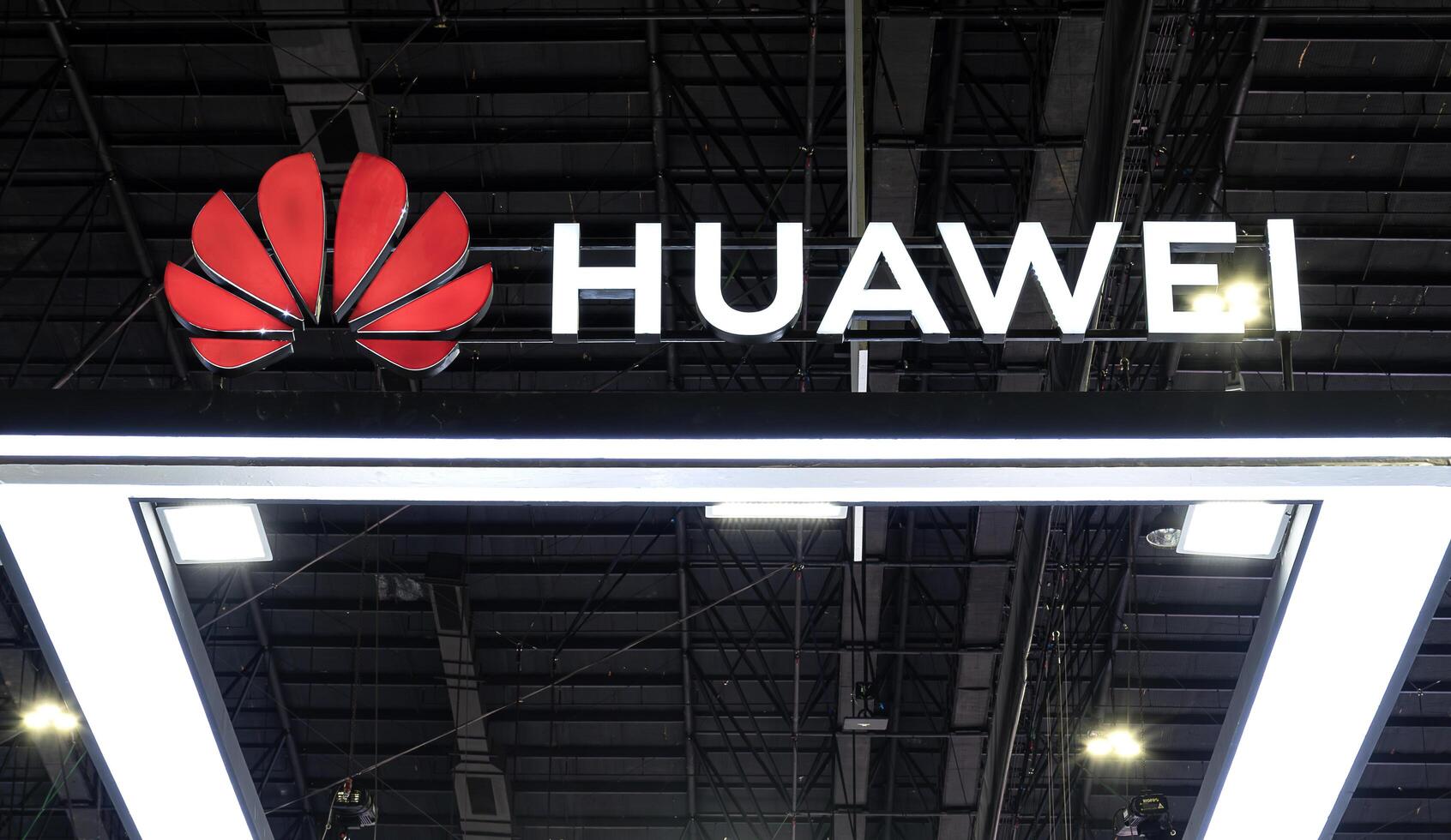 Nonthaburi Thailand 3 April 2025 Banner billboard with logo Huawei photo