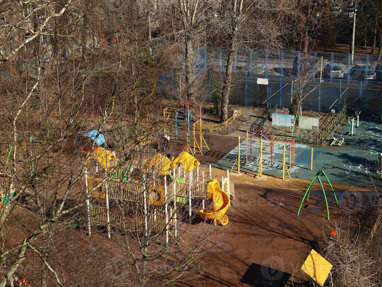 A Beautiful Aerial View of a Vibrant Colorful Playground Nestled among Lush Nature photo