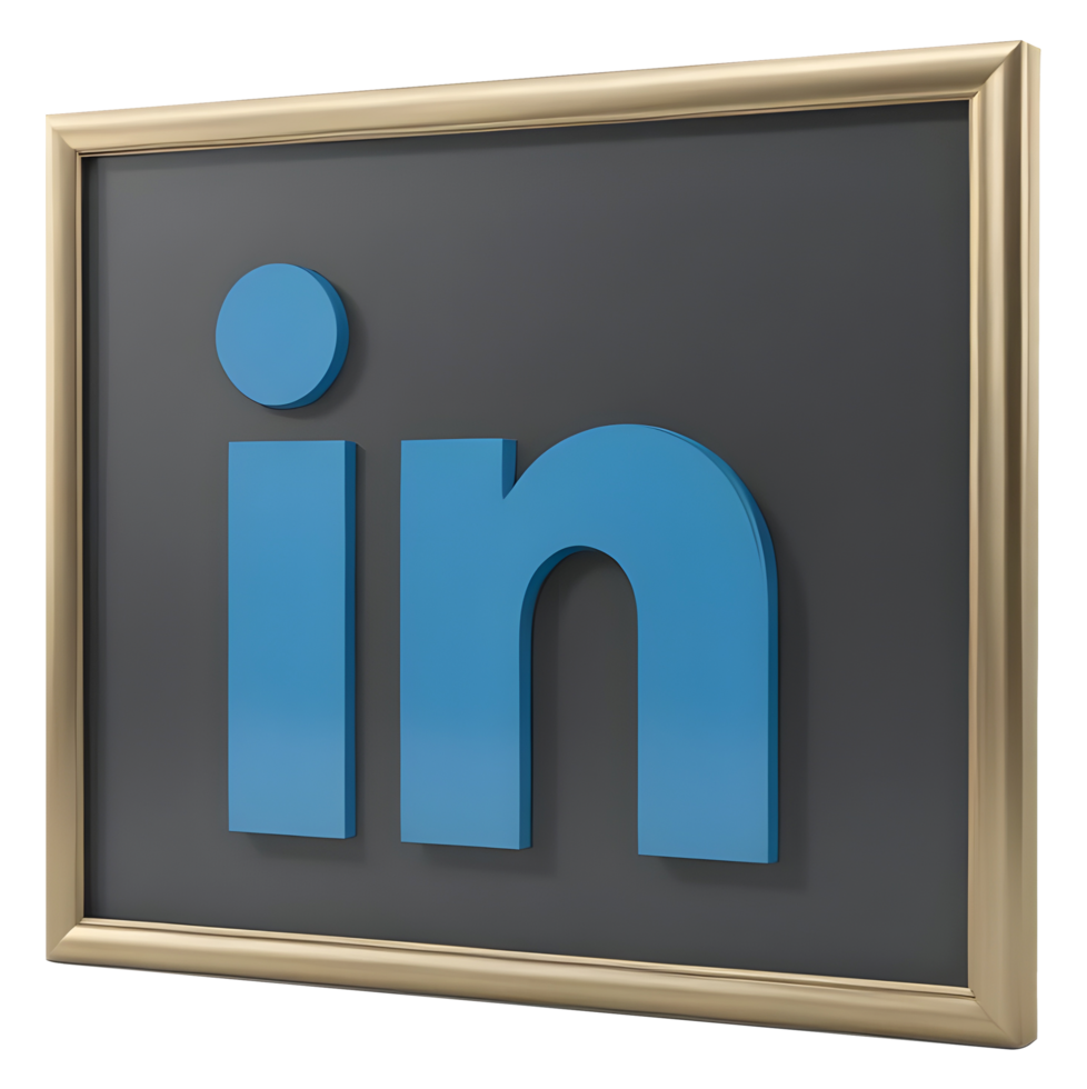 Framed, 3D render of the LinkedIn logo against a grey background png