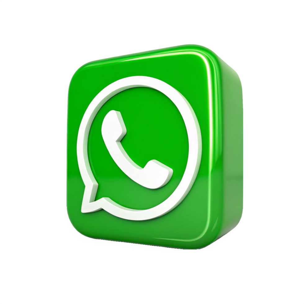 3D WhatsApp Icon Glossy Green Messaging App Square Button png