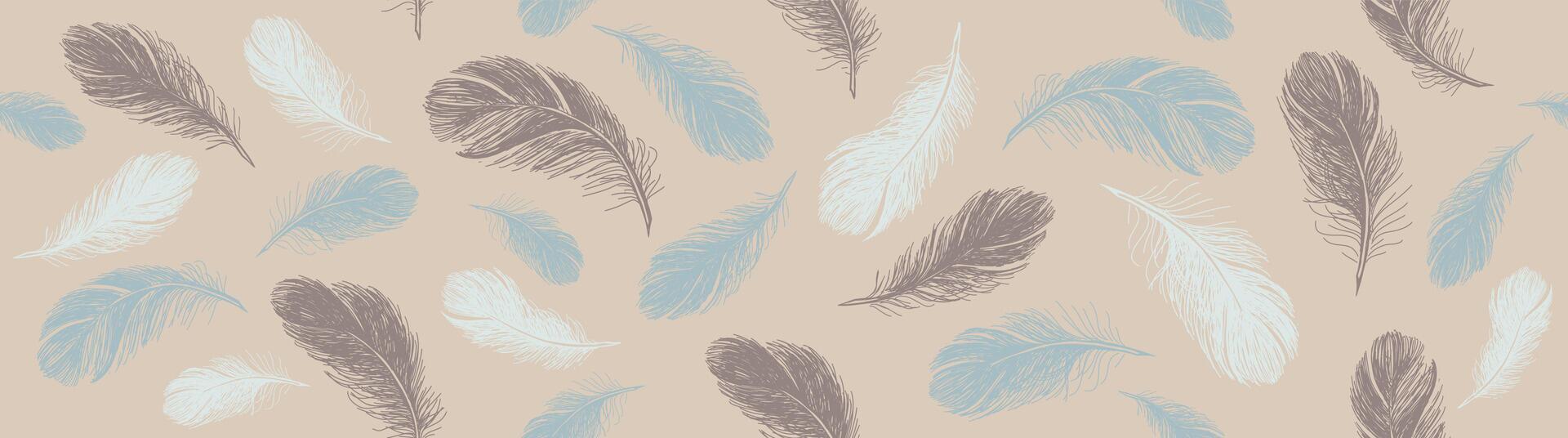 Feathers pattern, Hand drawn sketch style illustration vector
