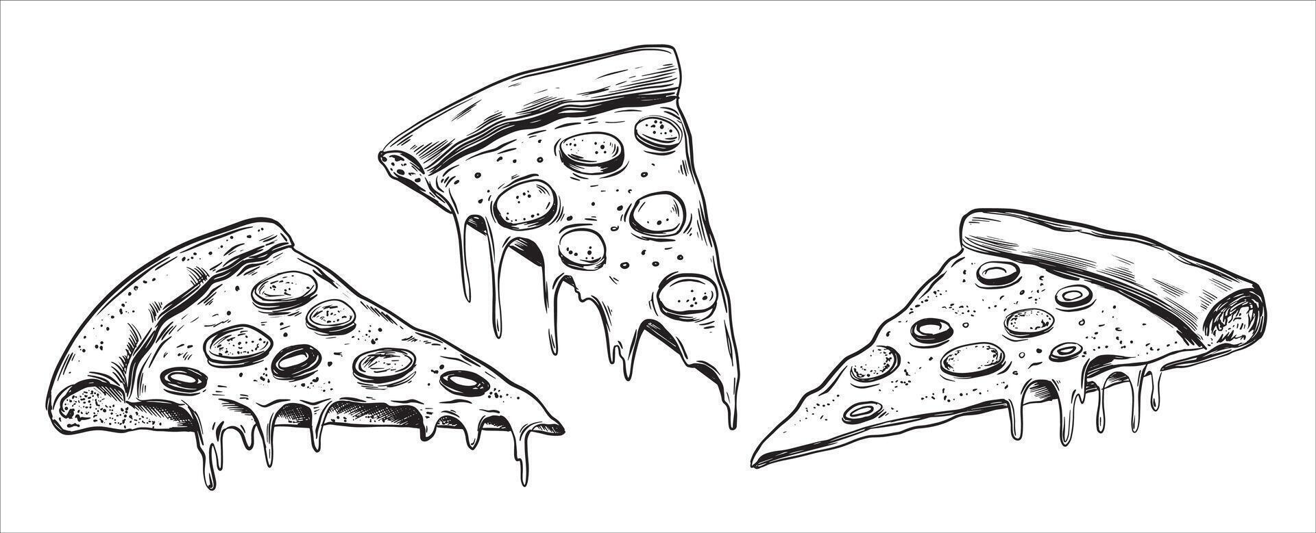Delicious slice of pizza with pepperoni and cheese on white vector