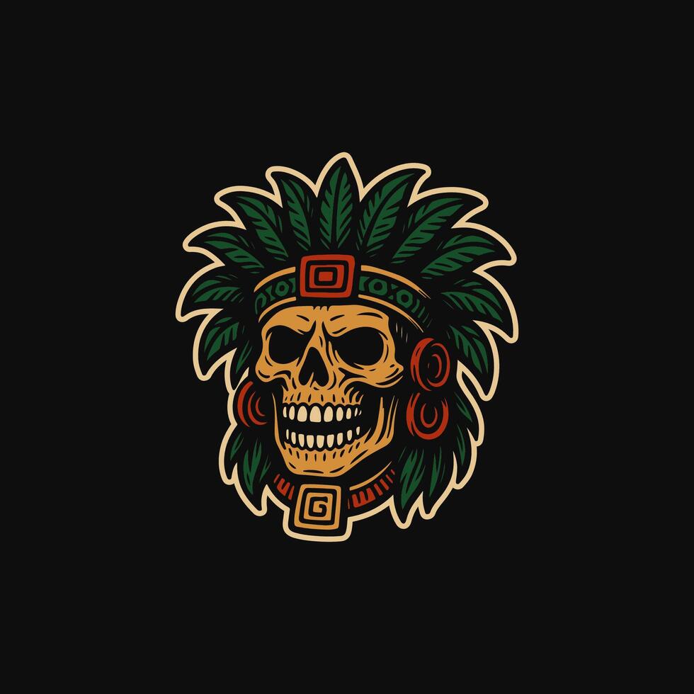 Aztec skull ethnic vintage illustration vector