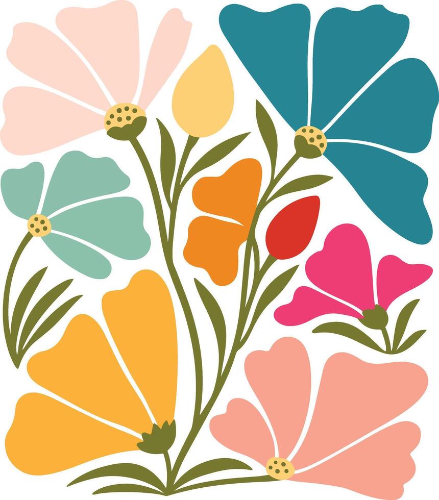 Colorful Abstract Floral Illustration - Modern Flat Botanical Art Design vector