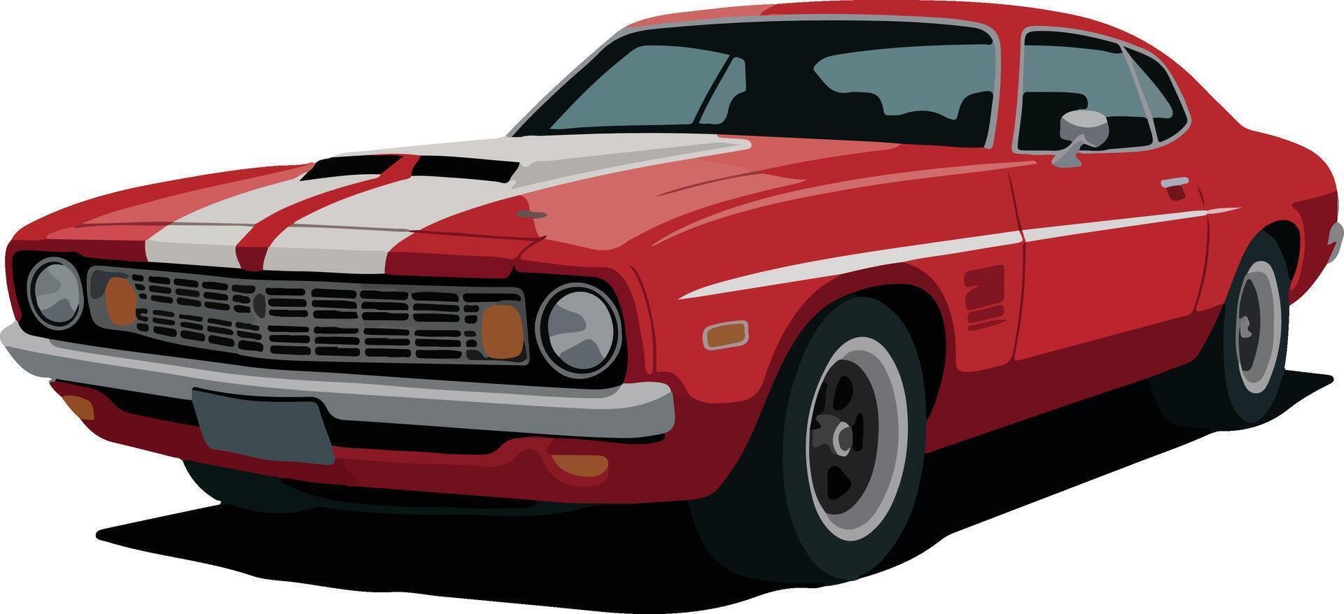 Classic Red Muscle Car - Vintage American Car Illustration with Racing Stripes vector