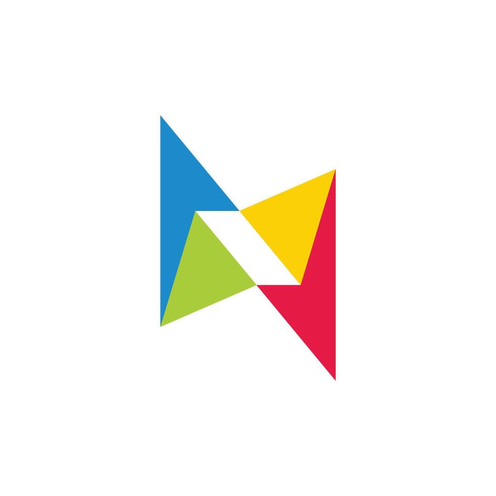 letter n simple colorful paper fold happy geometric logo vector