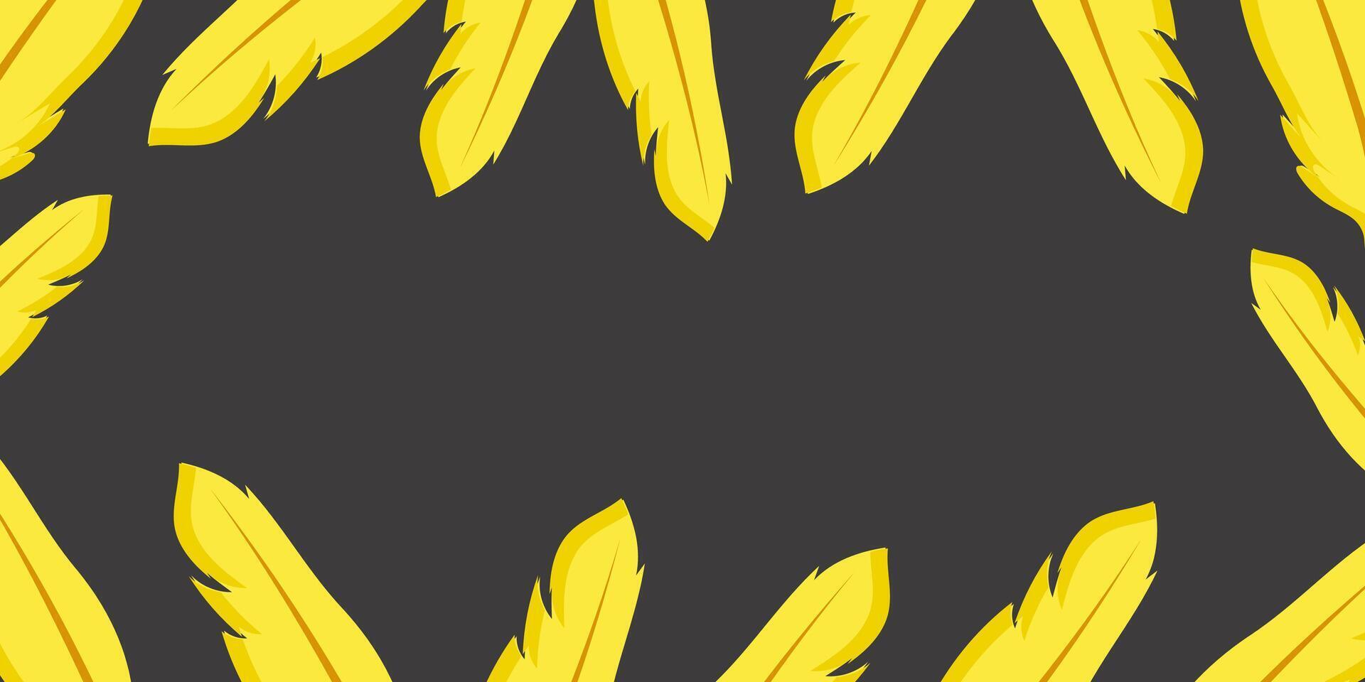 Bright yellow feathers form a beautiful border on a dark background, perfect for artistic designs vector