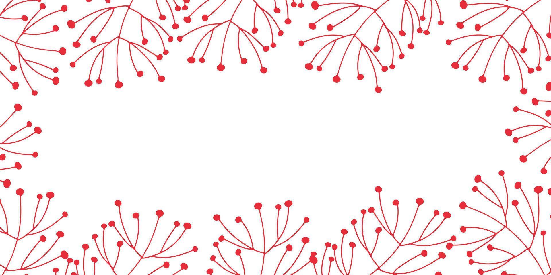 A decorative red floral branch border design against a clean, crisp white background vector
