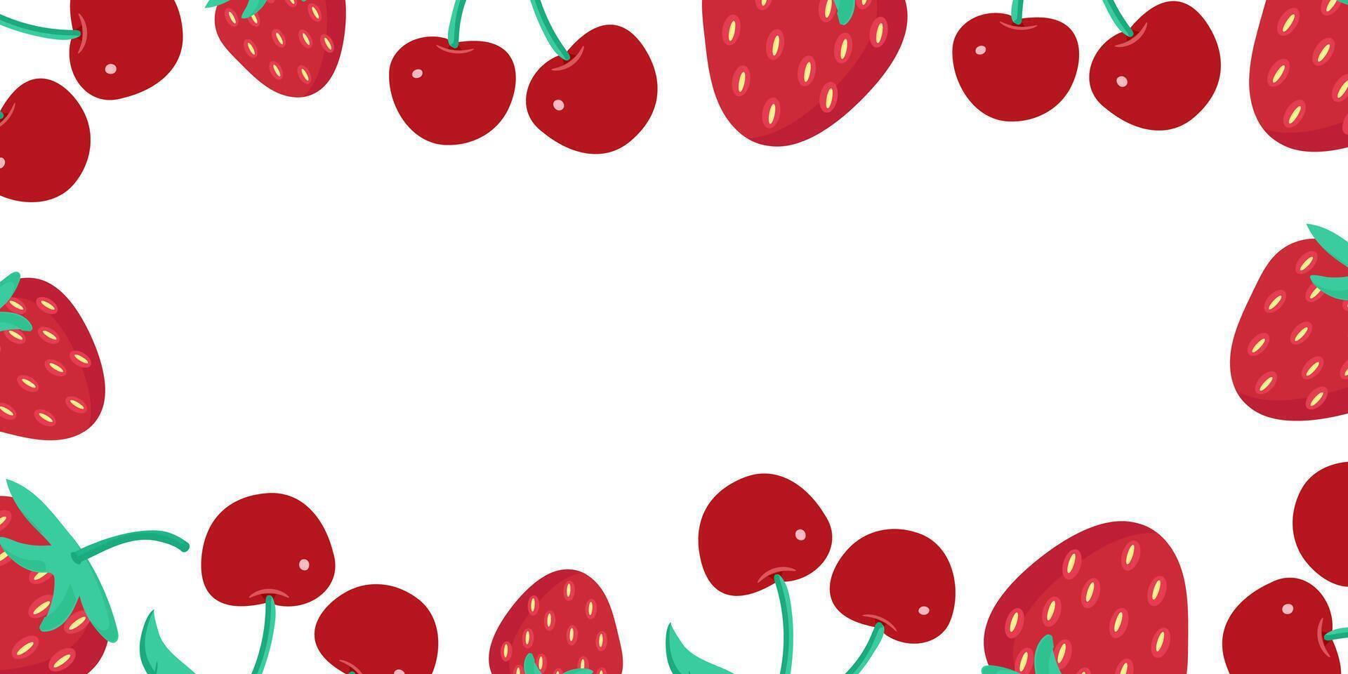 A delightful arrangement of strawberries and cherries creating a charming fruit border design vector