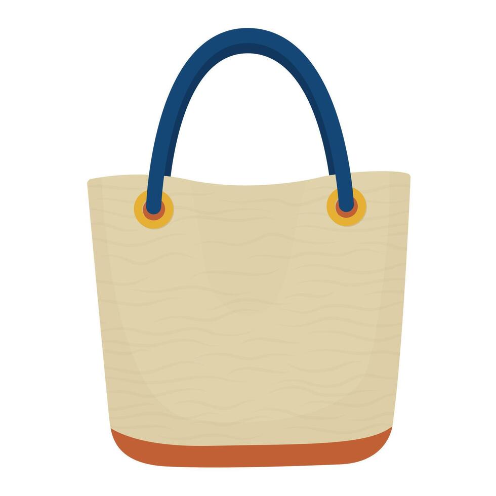 Simple Woven Beach Tote with Blue Handles and Brown Base Illustration Image vector