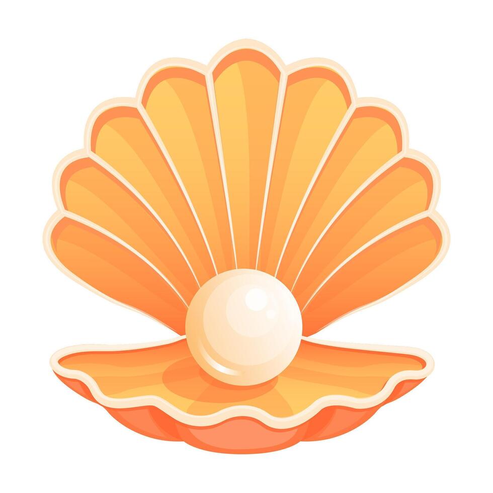 Orange Seashell with Shiny Pearl Inside Illustration Image vector