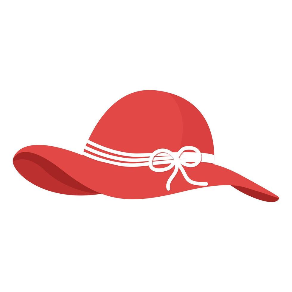 A Elegant Red Wide Brimmed Hat with White Ribbon Illustration Image vector