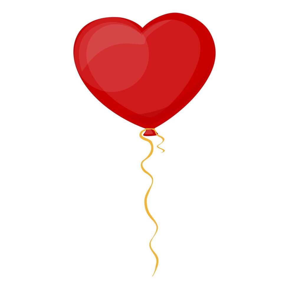 Red Heart-Shaped Balloon with Curly Ribbon Illustration Image vector