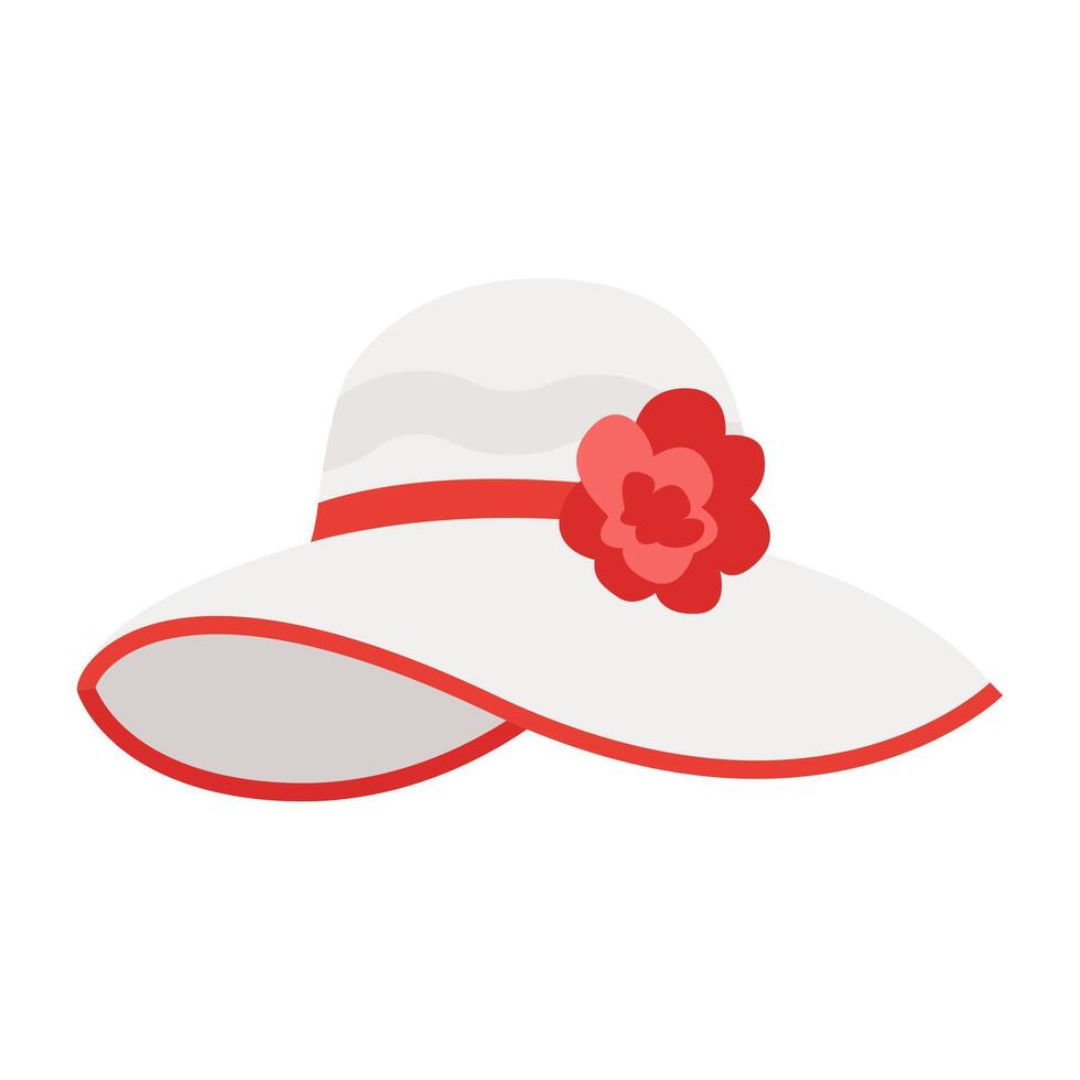 Elegant White Sun Hat with Red Trim and Flower Decoration Illustration Image vector