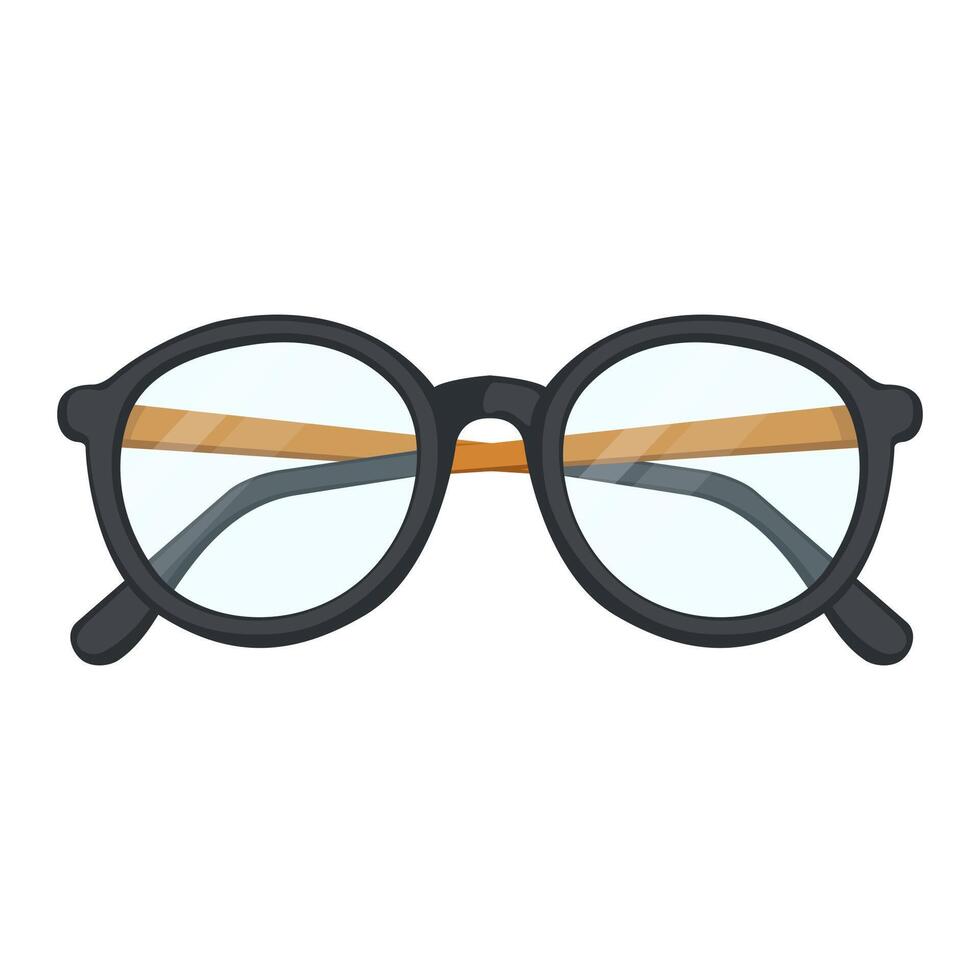 Round Black Eyeglasses with Clear Lenses and Brown Temples Illustration Image vector