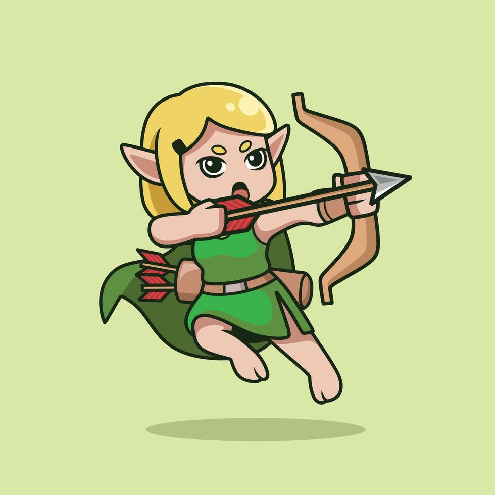 Cute elf archer aiming at the target with focus. Great for stickers, mascots, or adding motivational quotes and goals. vector
