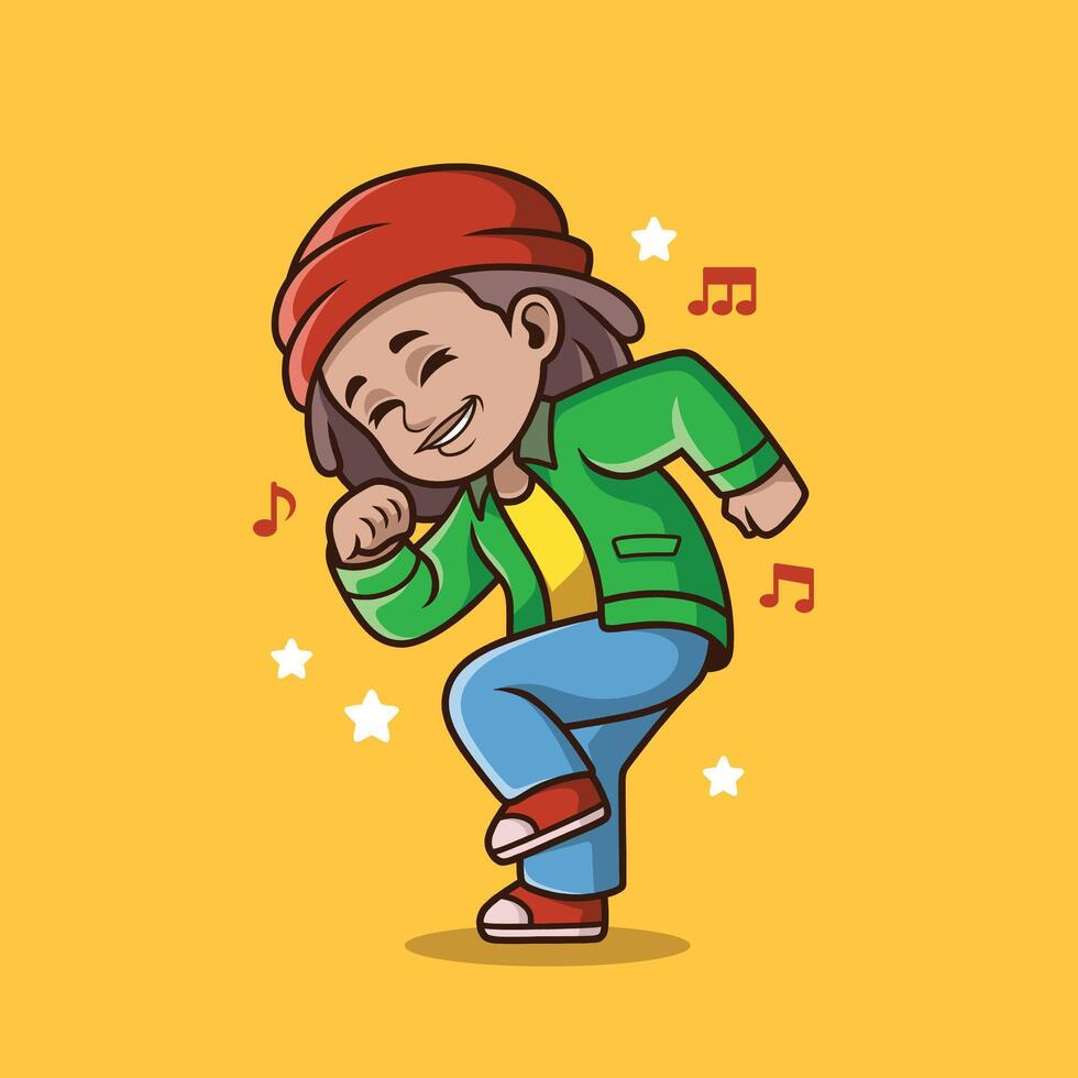 Joyful Rastafarian dancing to reggae music. Perfect for use as a mascot, sticker, or logo with a reggae music theme. vector