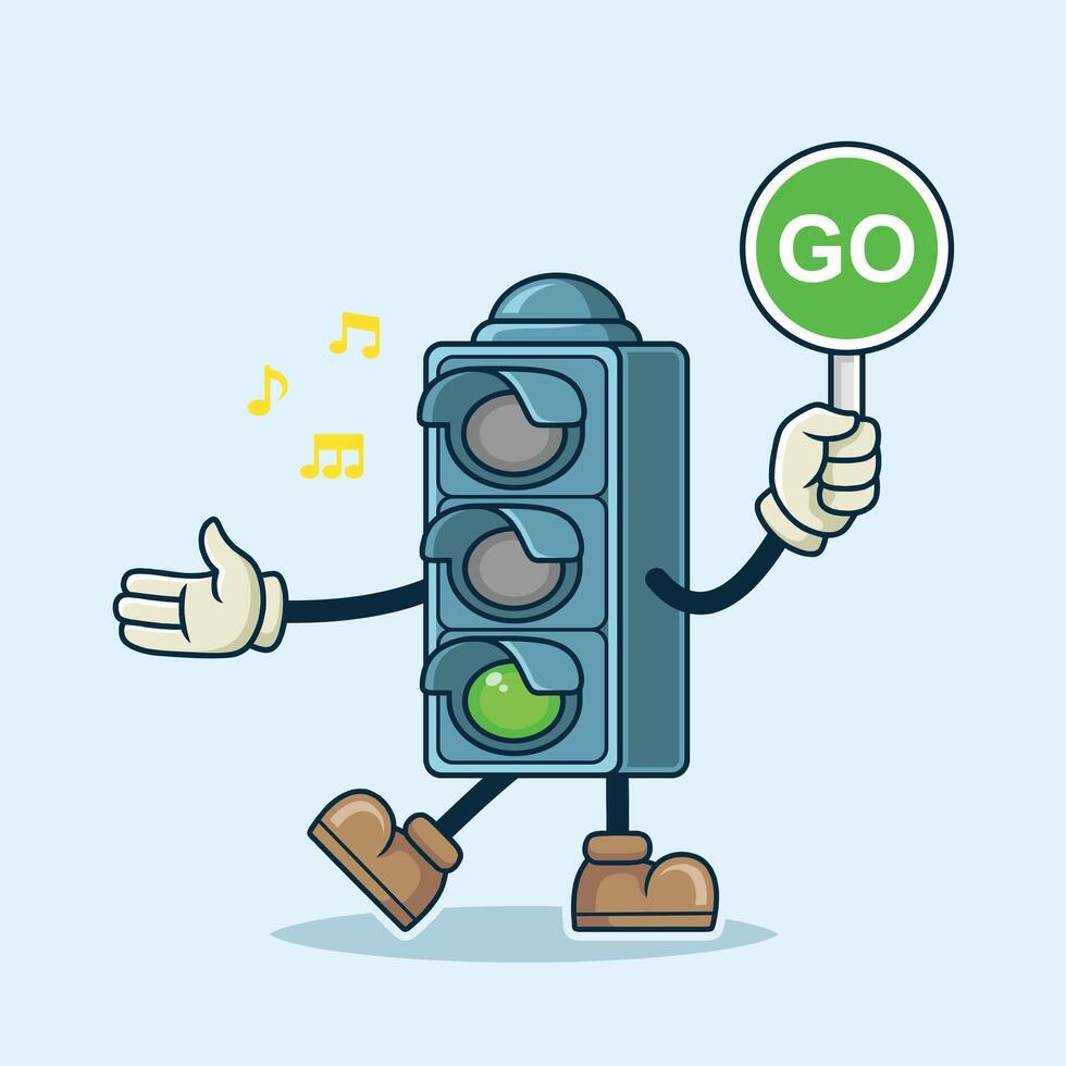 Traffic light mascot with a bright green light, symbolizing the signal to go. Perfect for children's learning books, educational materials, or other creative designs promoting road safety. vector