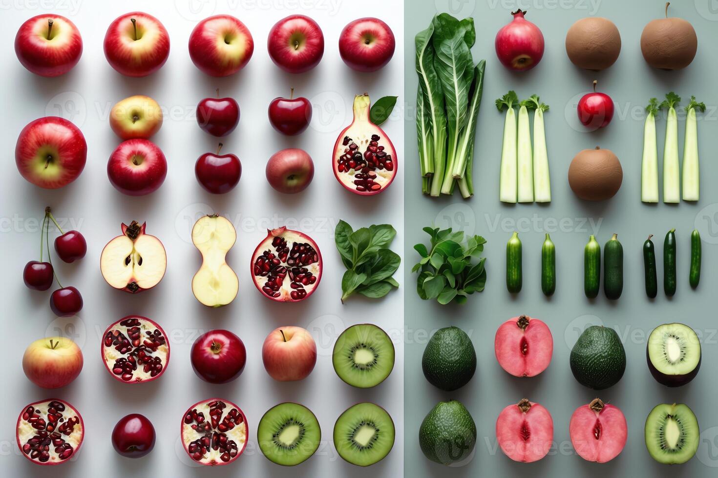 Arrangement of Fresh Fruits and Vegetables for Healthy Eating photo