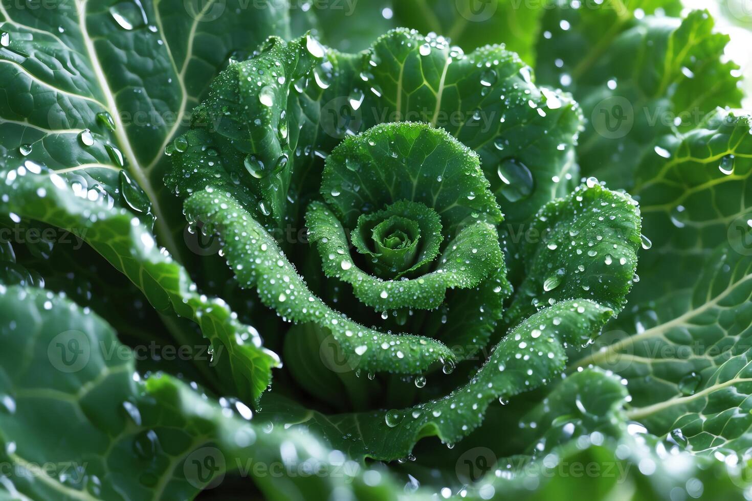 Close-up of Ornamental Cabbage with Water Droplets Fresh From the Rain photo