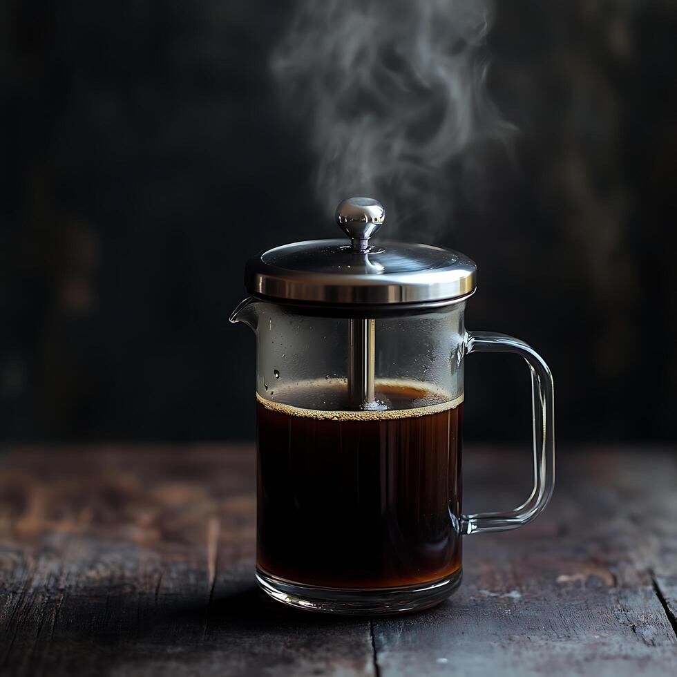 French press coffee maker dark background photo