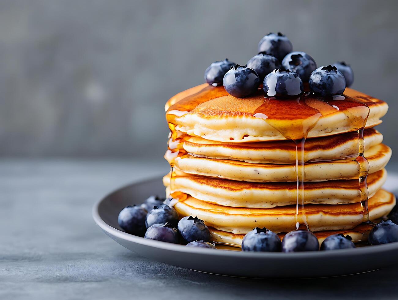 Soft and Fluffy Stack of Blueberry Pancakes with Syrup photo