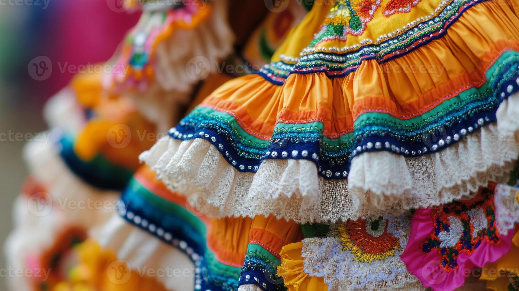 Colorful mexican folklore dance costume with ornate embroidery details photo