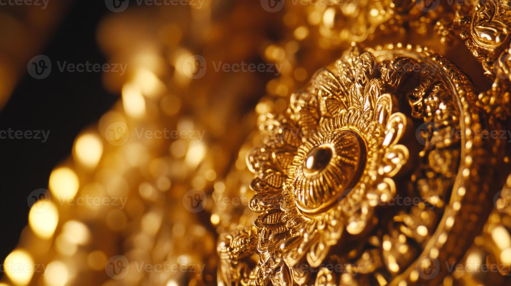Exquisite macro close up of intricate traditional gold jewelry design.Vishu day photo