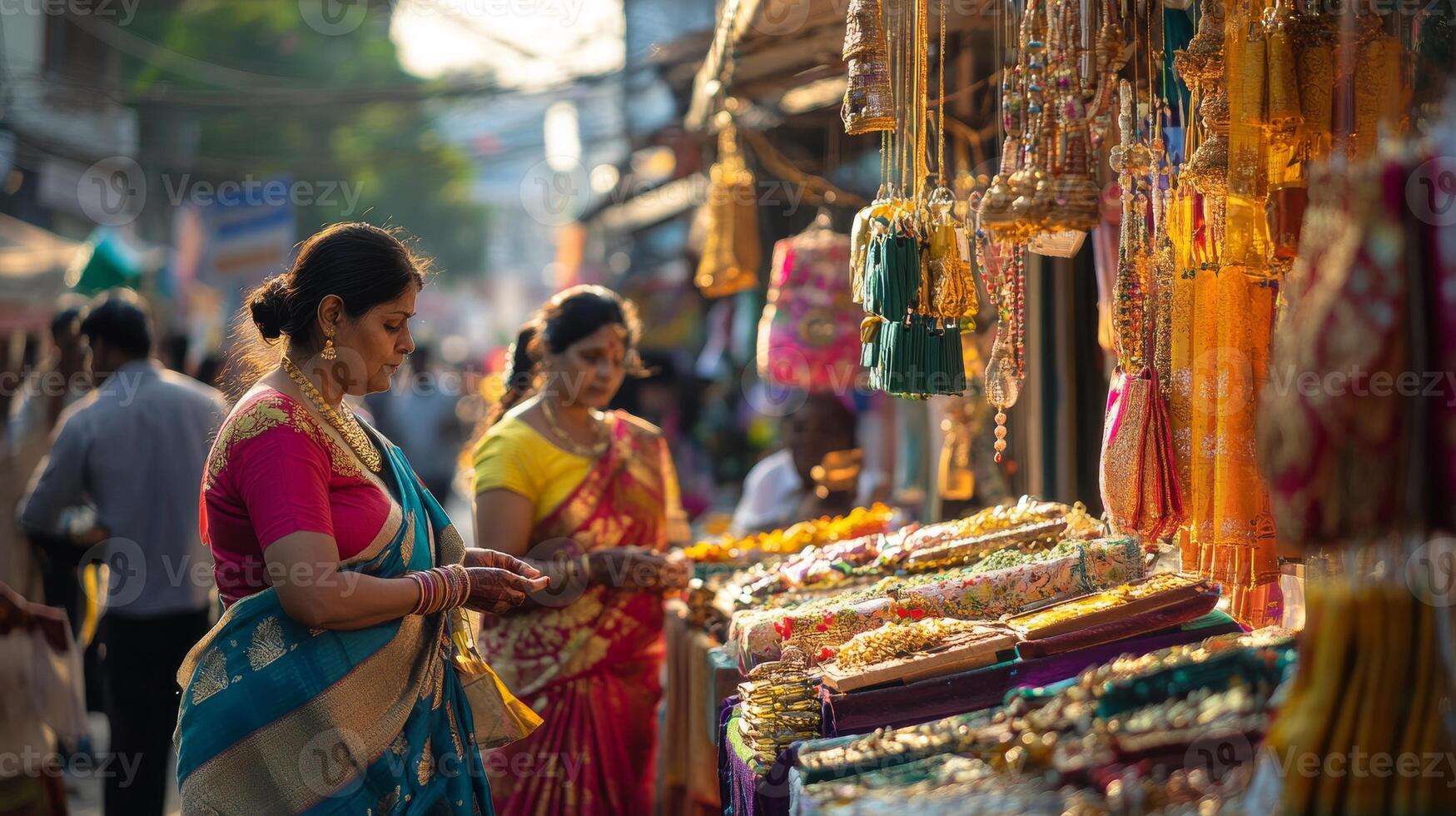 Festive vishu shopping scene with colorful streets and traditional attire.Vishu day photo