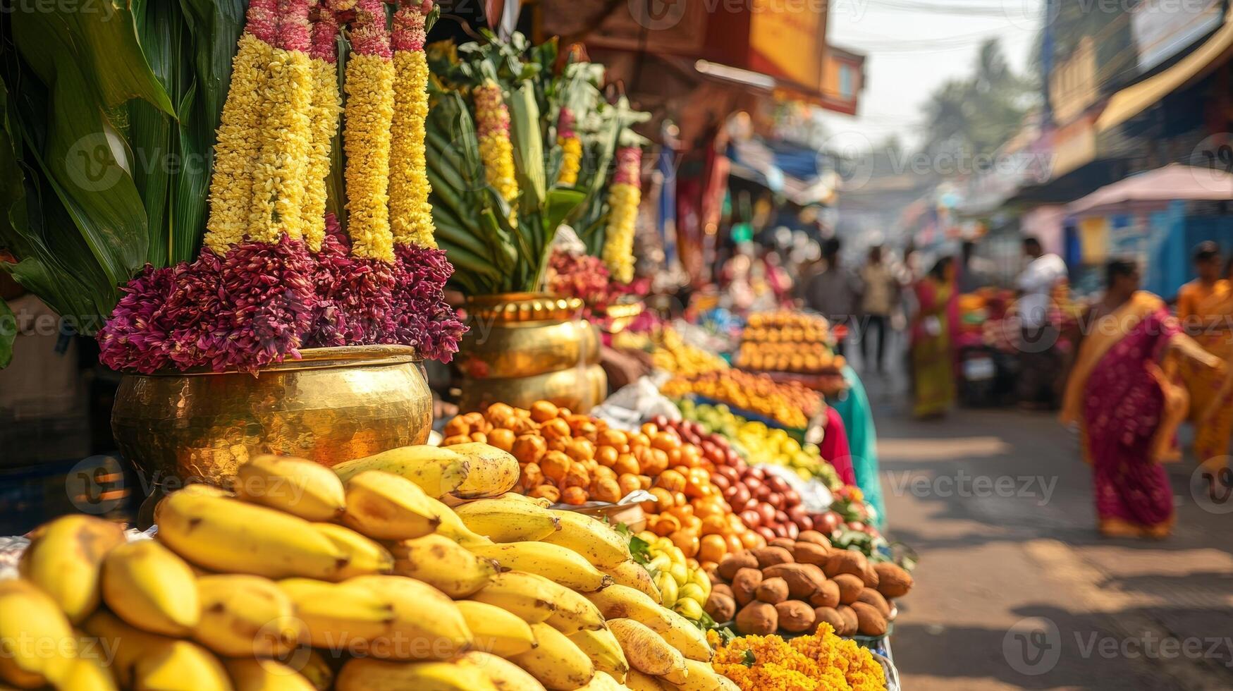 Vibrant festive market in kerala with fresh produce and decor.Vishu day photo