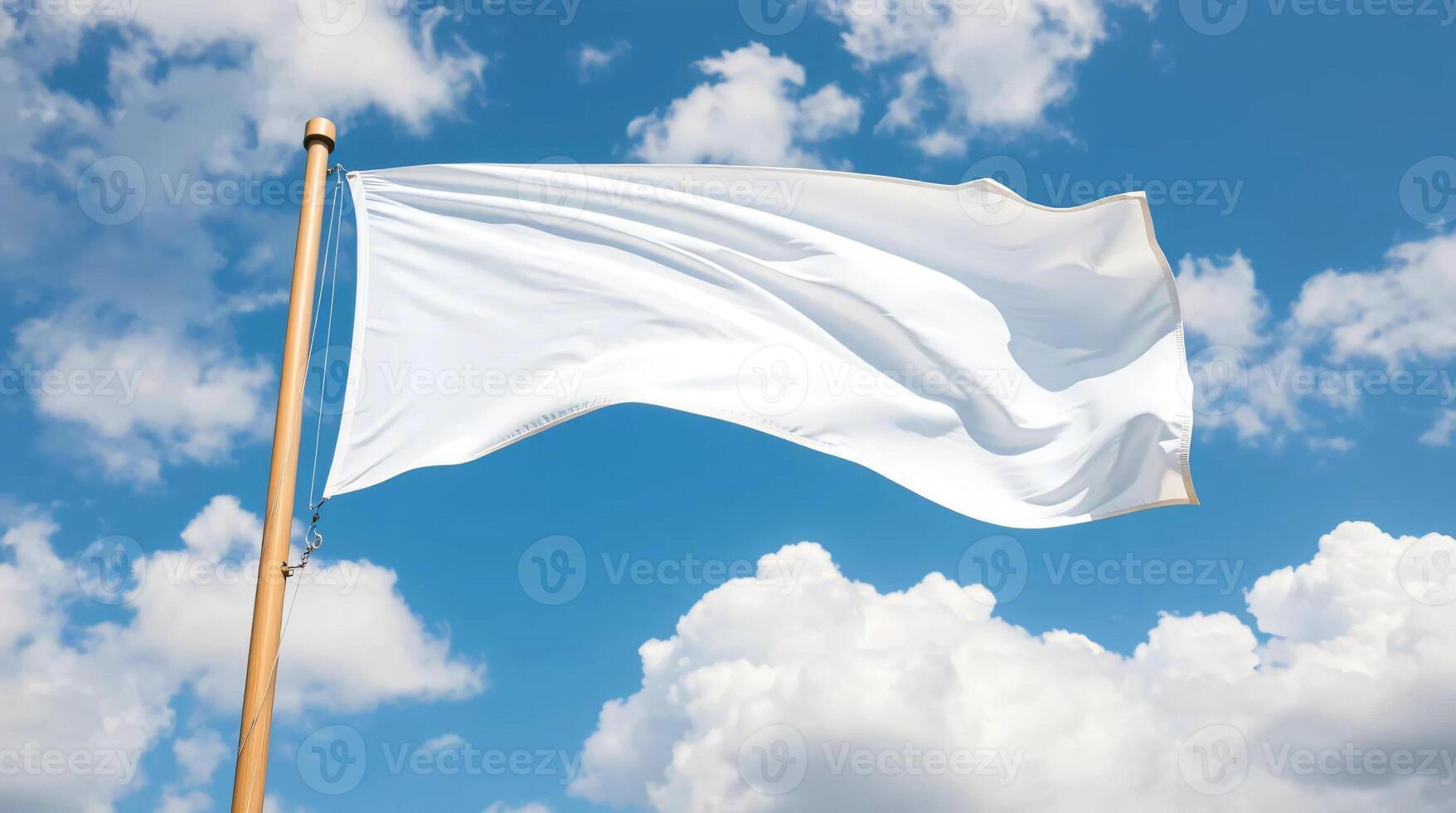 White flag on blue sky background photo
