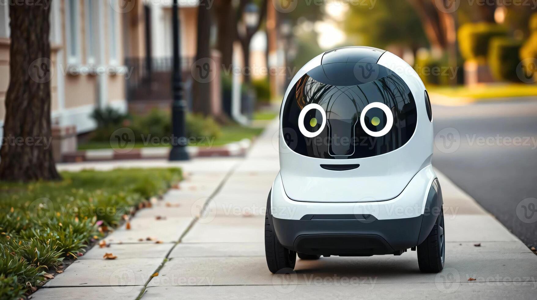 A small robot is driving down the street photo