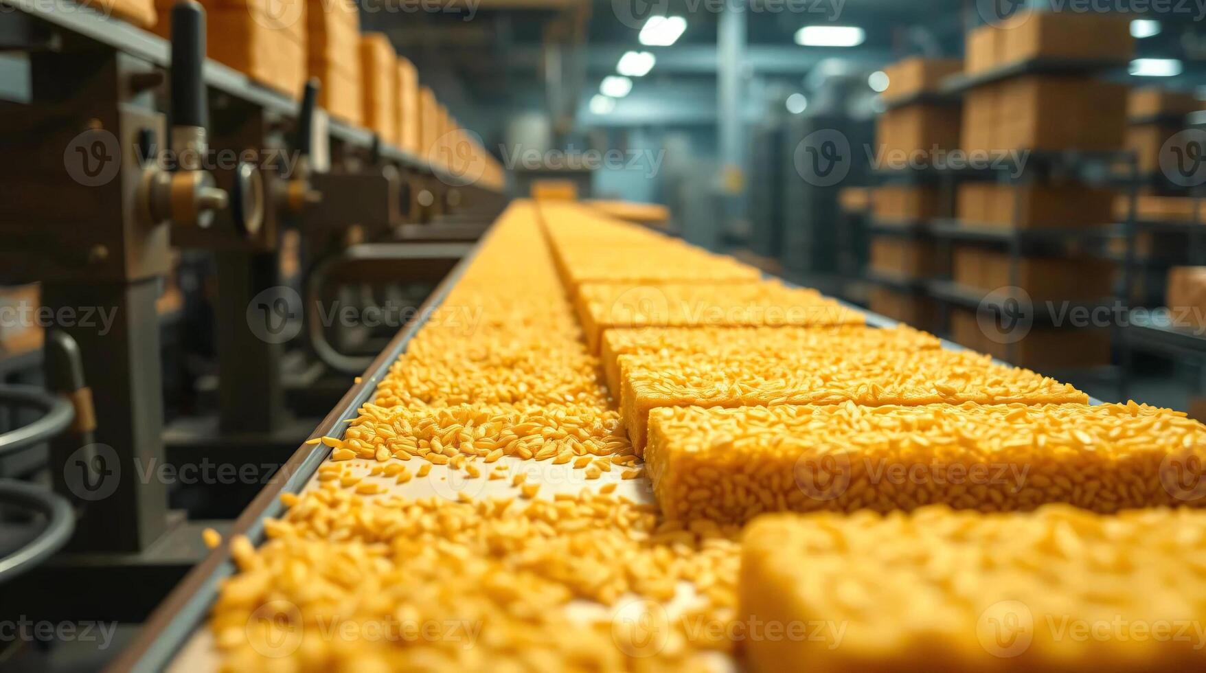 A conveyor belt with yellow food on it photo