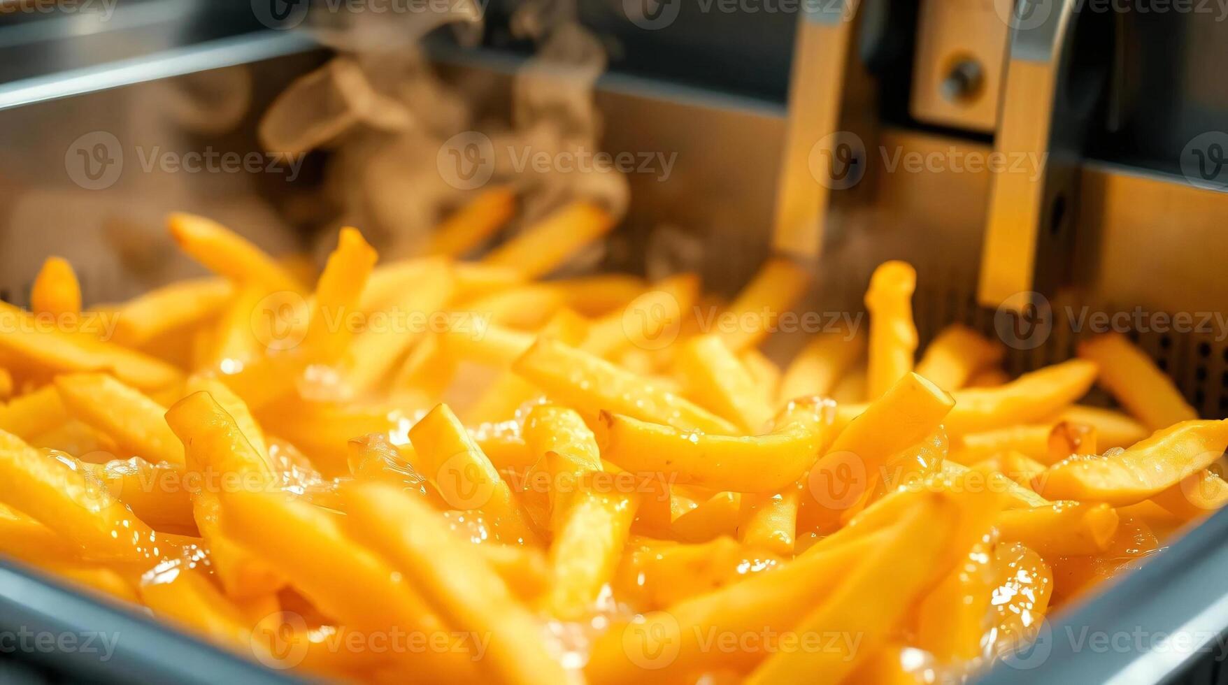 Fries in a fryer being cooked photo