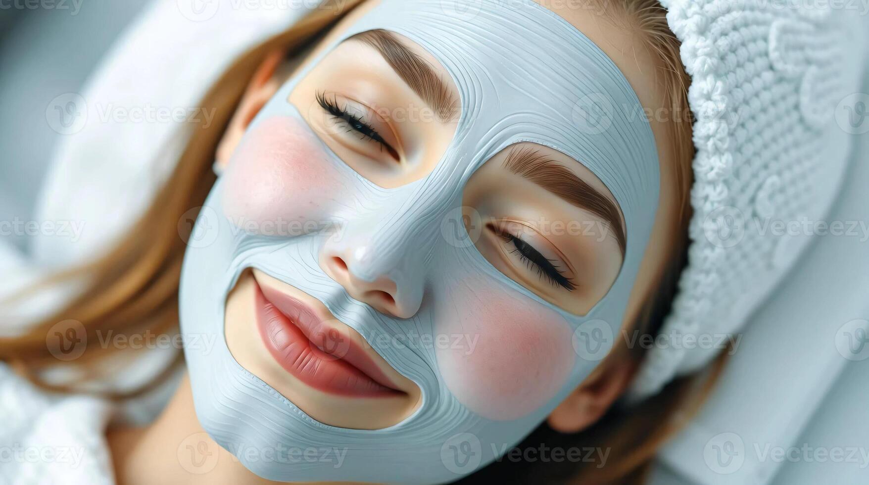A woman with a mask on her face photo