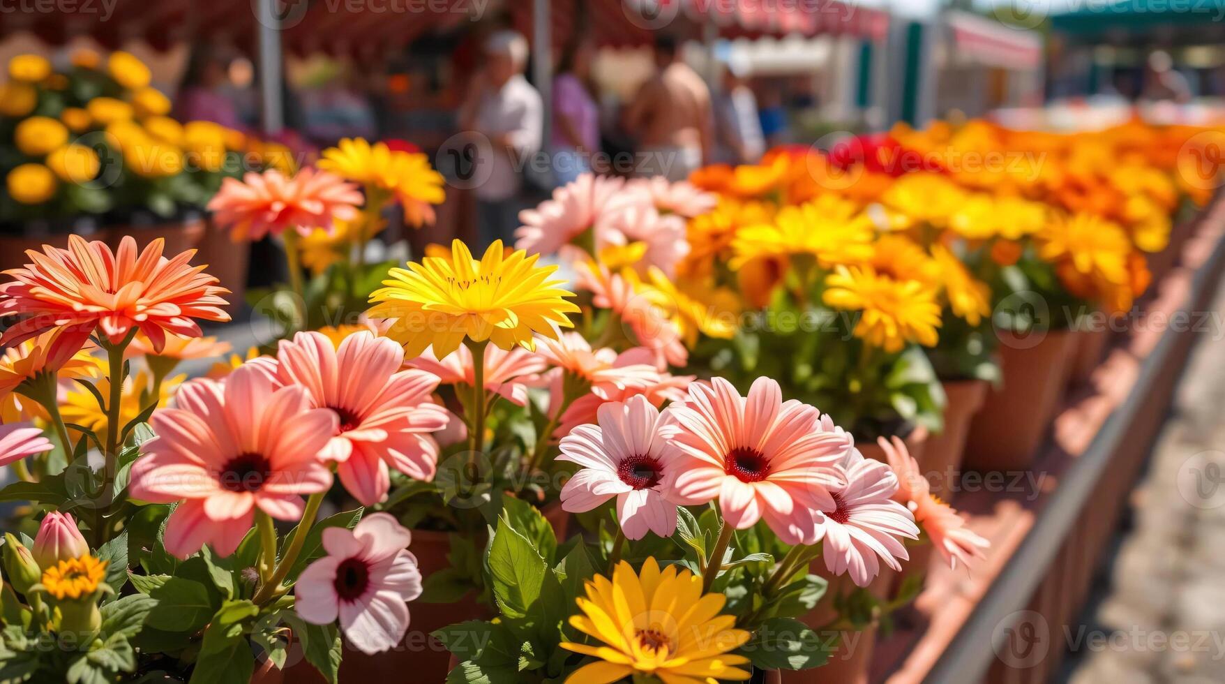 Flowers are in pots at a flower stand photo