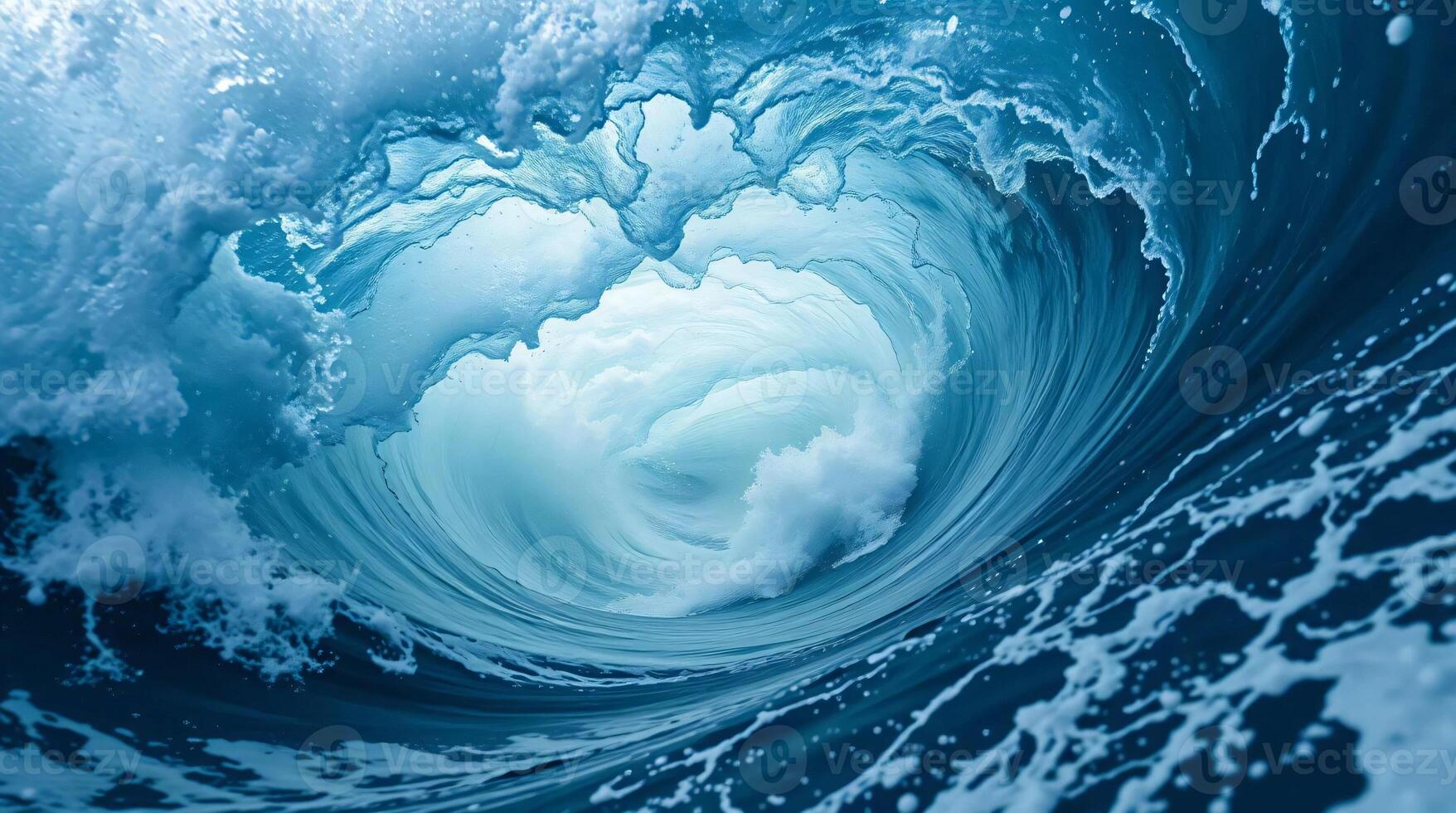 A large wave is seen inside of a large ocean wave photo