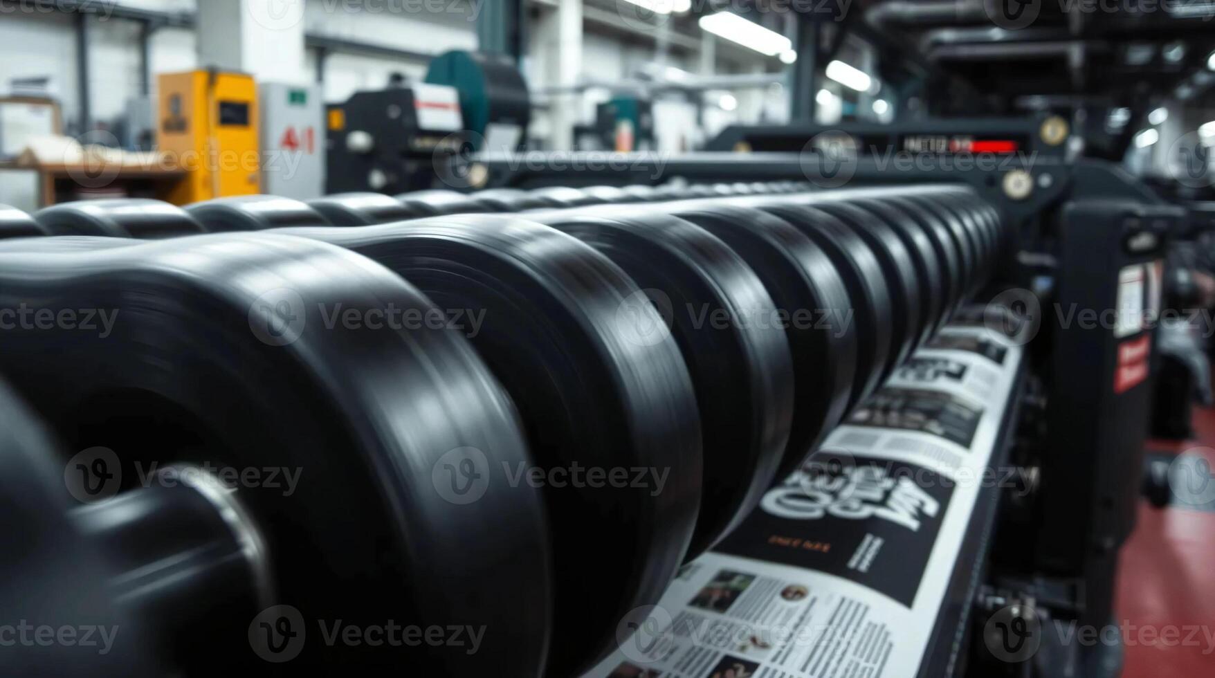 A large machine with many rolls of paper photo