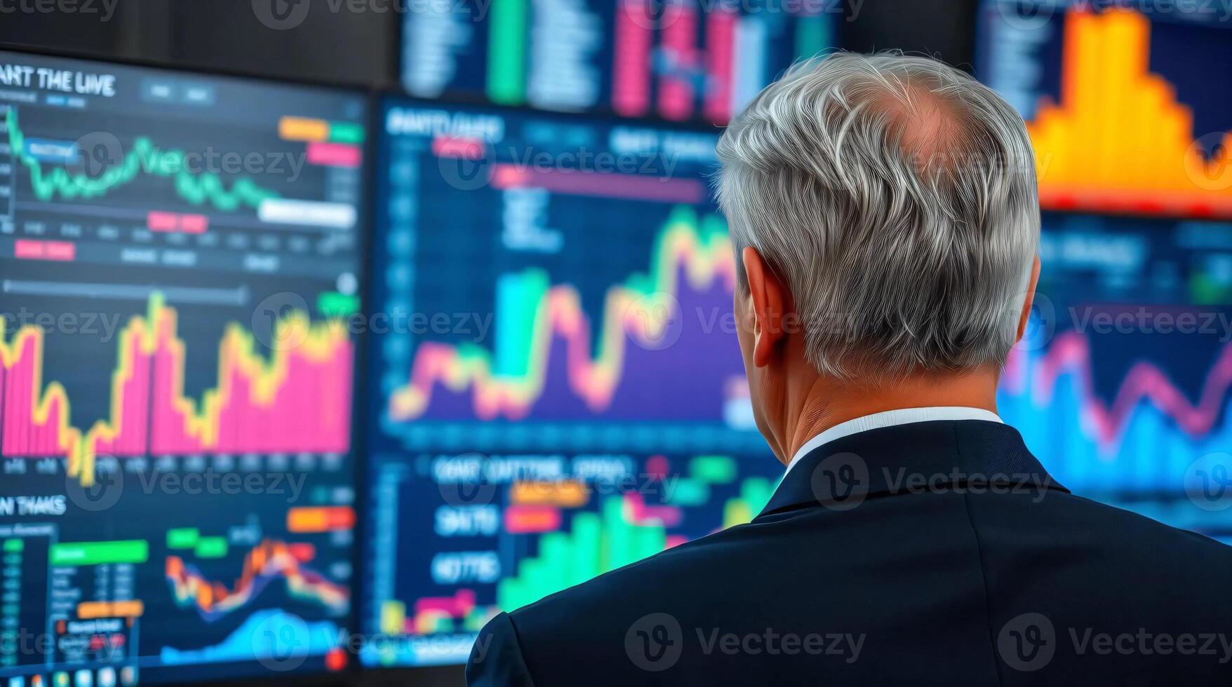 A man in a suit looking at stock market data photo