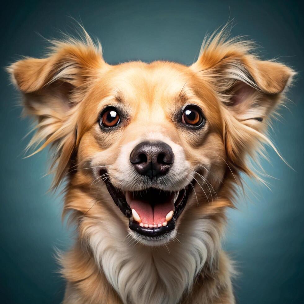 A smiling dog on a dark background photo