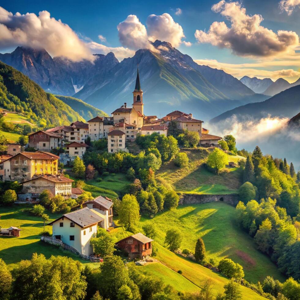 Beautiful village in the mountains of italy photo