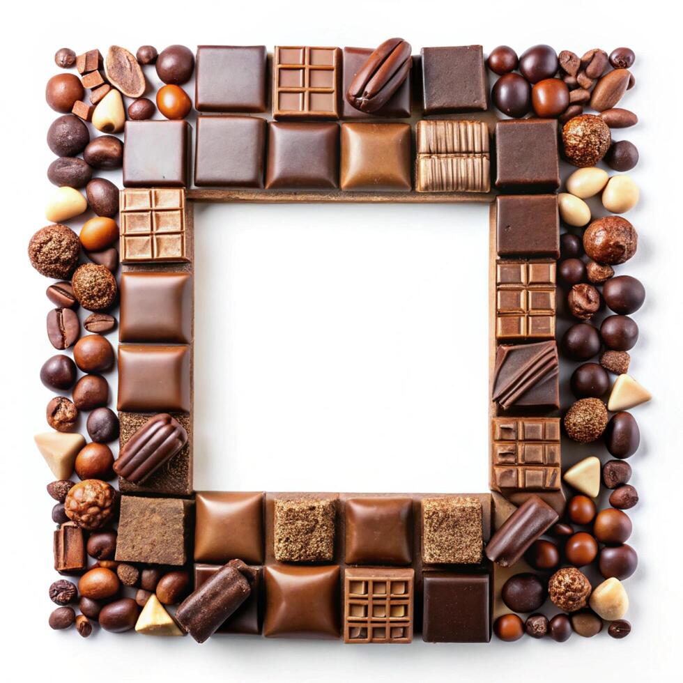 A square frame made of chocolate and nuts photo