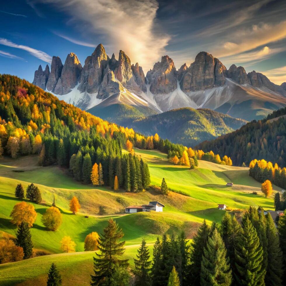 The beautiful landscape of the dolomites in autumn photo