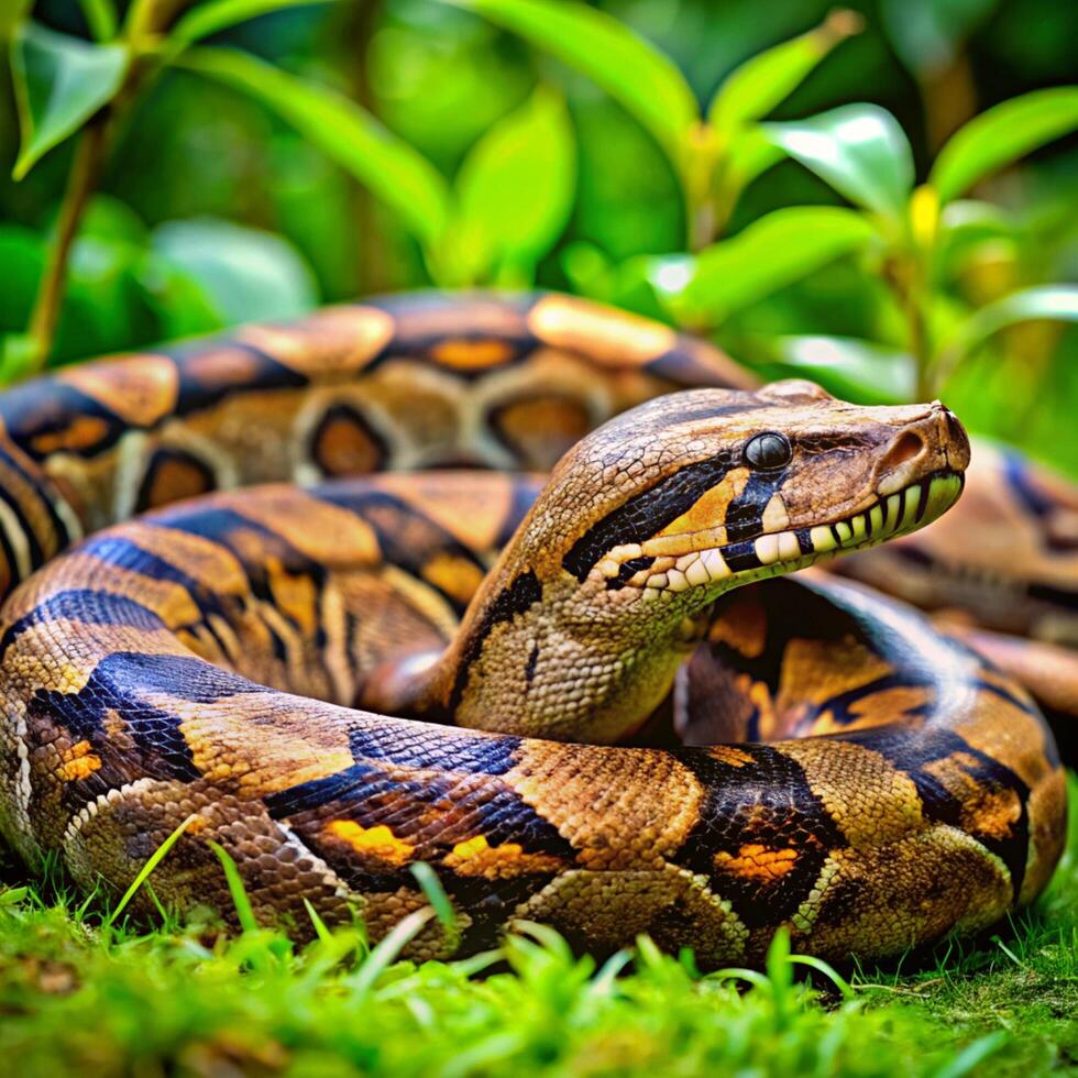 A large snake with its head turned to the side photo