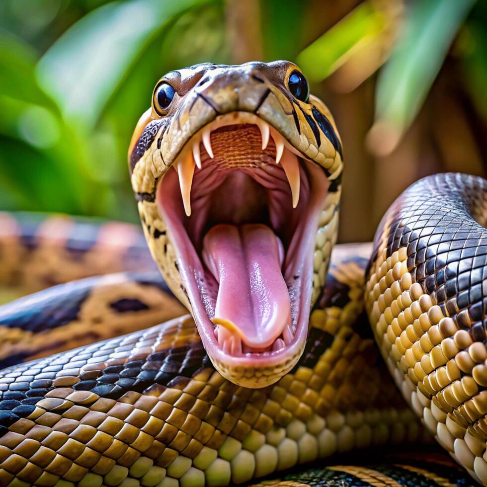 A snake with its mouth open and its mouth open outdoor photo