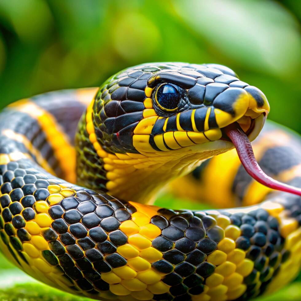 A close up of a snake with its tongue out photo