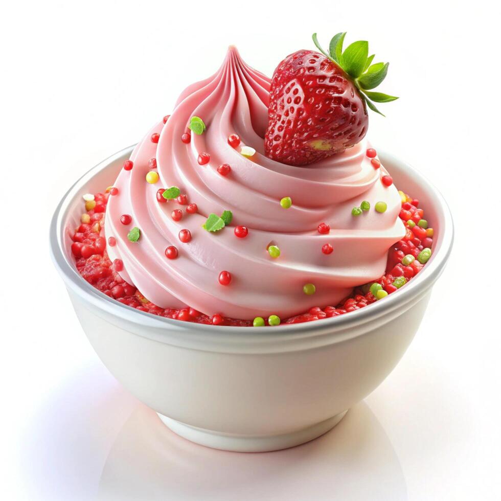 A bowl of strawberry ice cream with sprinkles photo