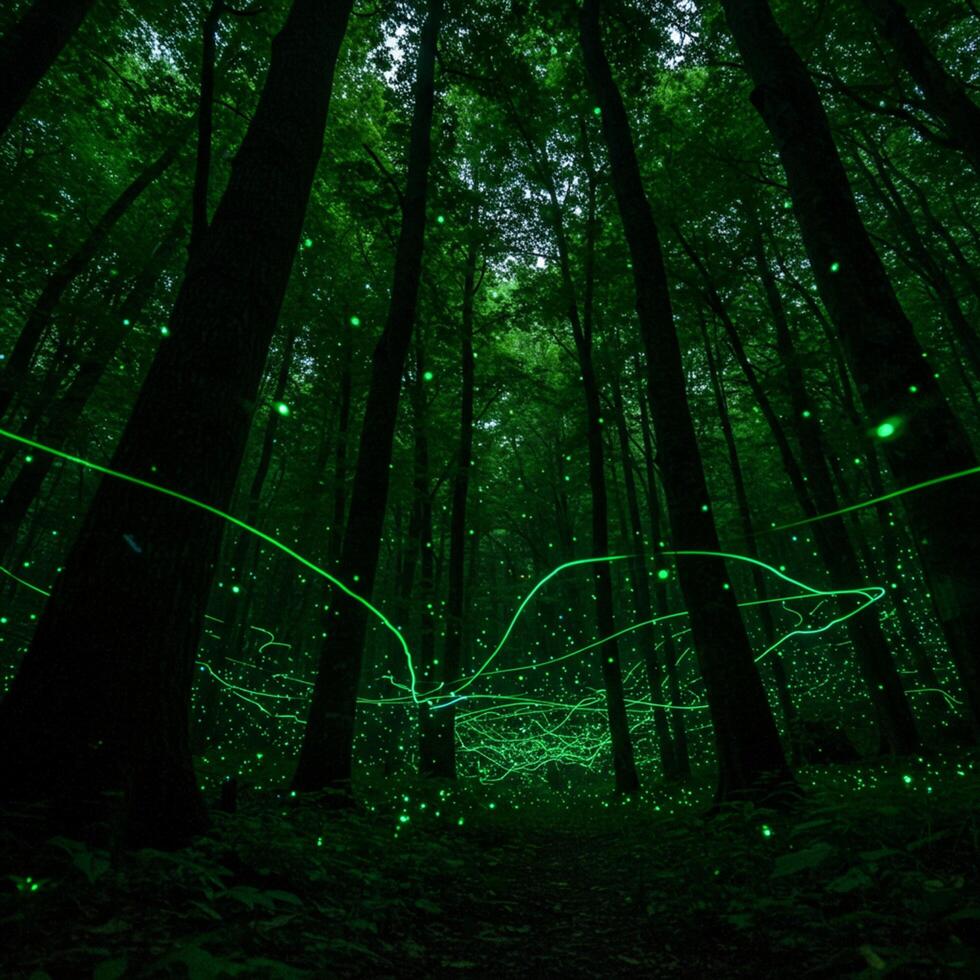 Fireflies in the forest photo