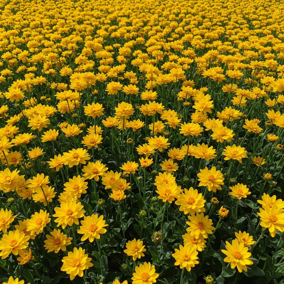 A field of yellow flowers in the middle of a field photo