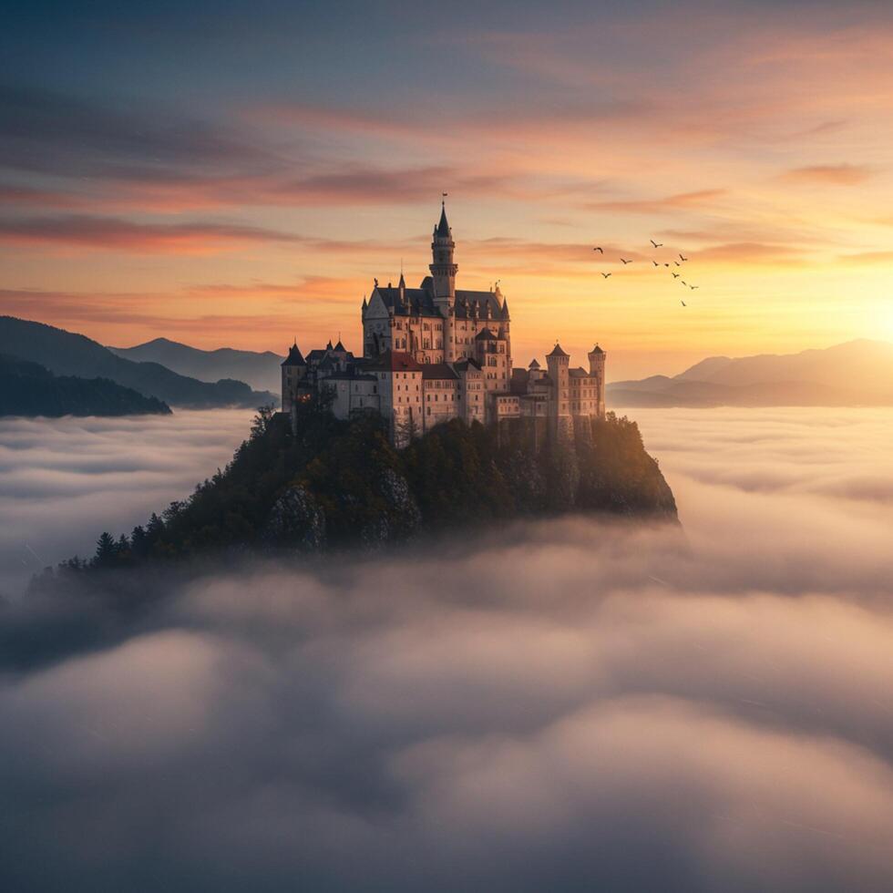 Neuschwanstein castle in the clouds photo